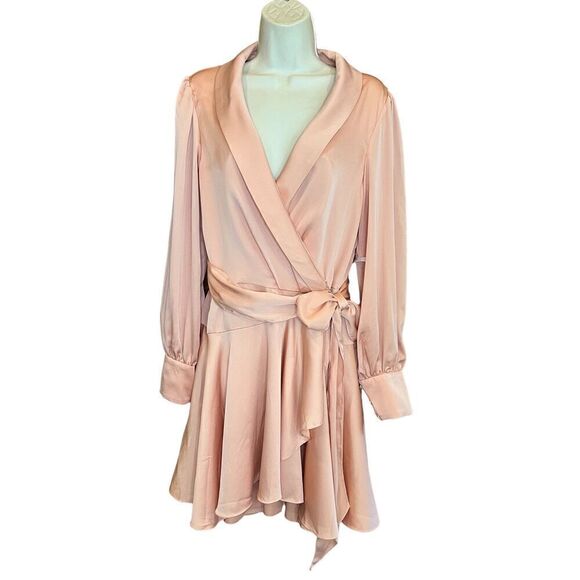 Ieena for MAC DUGGAL Women's Short Wrap Dress in Salmon NWOT Size 8 - Picture 5 of 8